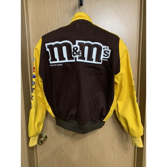 Vintage Chase Authentics M&M Varsity Jacket Men size Med brown yellow NASCAR - Picture 9 of 16